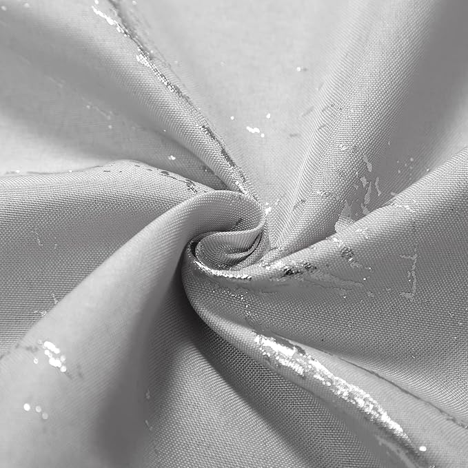Taisier Home Silver Foil Print Linen Textured Curtains - Geometric Marble Pattern Design for Nursery - Light Filtering Window Treatment, 2 Panels, 63" L, Beige and Silver