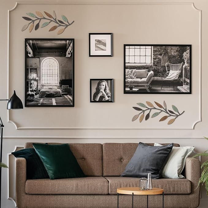 Zhengmy 2 Pieces Metal Tree Leaf Wall Decor Vine Olive Branch Leaf Wall Art Living Room, Hallway Wall Decor Outdoor Decoration(Classic Color)