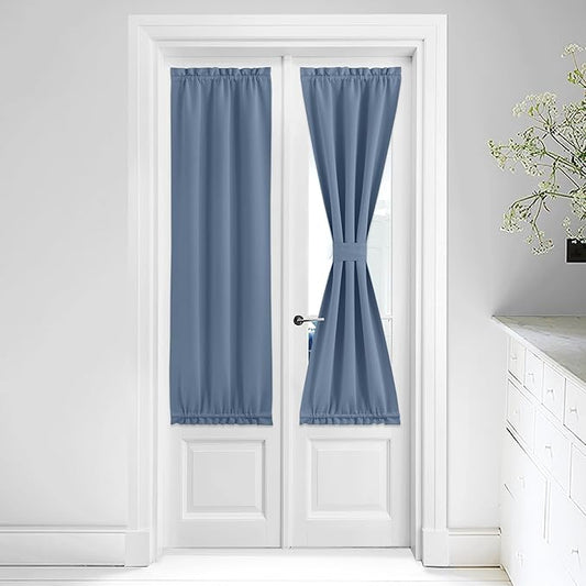 NICETOWN Blackout Curtain Panel - Countryside Sidelight Block Drape for French Door Thermal Insulated Patio Door Panel Including Bonus Adjustable Tieback, 25 x 64 inches, Stone Blue, 1 Piece