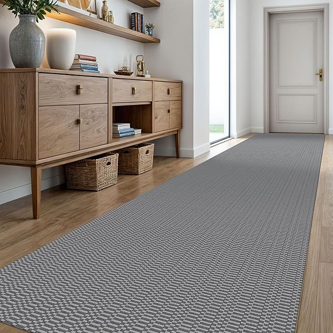 KOZYFLY Washable Runner Rug 3x18 ft Hallway Kitchen Runner Rugs with Rubber Backing Bobo Non Slip Entryway Runner Indoor, Long Carpet Runners for Hall Kitchen Entryway, Grey/Charcoal Grey
