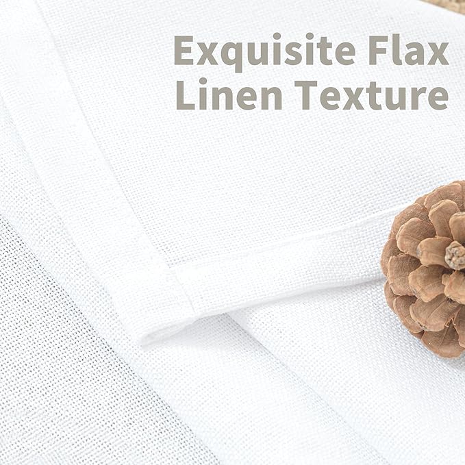 YoungsTex White Linen Curtains 68 Inch Length for Living Room, Light Filtering Semi Sheer Window Drapes with Bronze Grommet Privacy for Bedroom, 52 x 68 Inch, 2 Panels