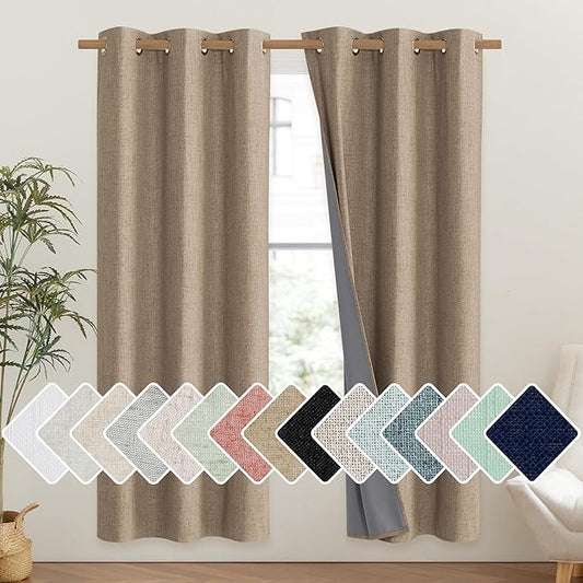 NICETOWN Burlap Vintage Open Linen Weave Flax Thermal Curtains, 100% Blackout Curtains 72" Long for Dining Room, Soundproof Window Treatment Drapes for Gym Room, 42" Wide Per Panel, Set of 2