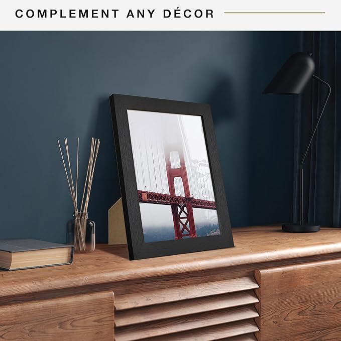 MCS Studio Gallery 8x10 Picture Frame Black Woodgrain Engineered Wood, Vertical & Horizontal Wall Hanging & Easel for Tapletop Display, Rectangle Photo Frame for Photos, Posters & Art Prints (1-Pack)