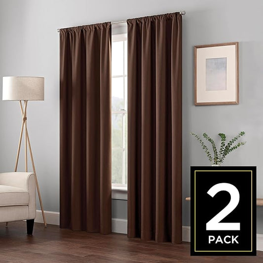 Eclipse Kendall Modern Thermaback Blackout Window Curtains, Rod Pocket, Insulating and Noise Reducing Window Curtains, 84 Inch Long x 42 Inch Wide, Curtain Panel Set, 2 Pack, Chocolate Brown