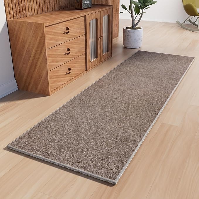 AREDO Runner Rug with Non Slip Rubber Backing, Washable Soft Floor Carpet for Kitchen, Hallway, Entryway Indoor, Bedroom, Laundry, Low Pile Area Rugs, Solid color with Pointillism style, 2*6 ft BROWN