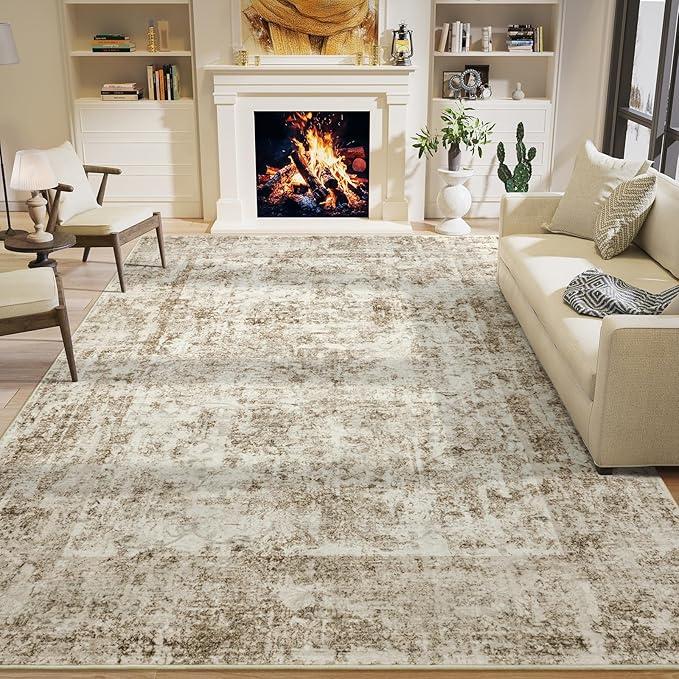 HOMORE 8x10 Area Rug Beige Living Room Rug Washable Abstract Rug for Bedroom Non Slip Rugs for Kids Nursery Room Vintage Area Rugs for Farmhouse, Dorm, Classroom, Apartment