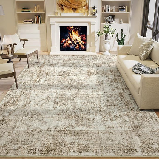 HOMORE 8x10 Area Rug Beige Living Room Rug Washable Abstract Rug for Bedroom Non Slip Rugs for Kids Nursery Room Vintage Area Rugs for Farmhouse, Dorm, Classroom, Apartment