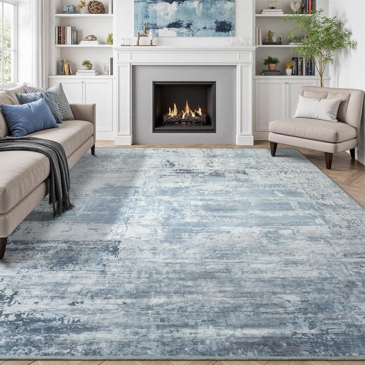 HOMORE Living Room Rug 8x10 Blue Area Rugs Non Slip Washable Rugs for Bedroom Dining Room Abstract Carpet for Farmhouse Kids Playroom Classroom