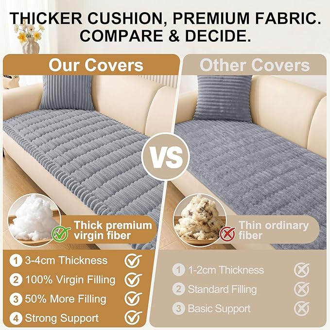 Smiry Couch Cover for Dogs Washable, Non Slip Fuzzy Pet Couch Covers for 3 Cushion Sofa Pet Friendly, Thick Soft Sofa Slipcovers Cushion Protector (Grey, 27.6" x 27.6")
