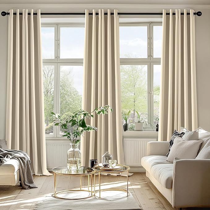 MIULEE Cream Beige Blackout Curtains for Bedroom Living Room 90 Inches Long 2 Panels, Thermal Insulated Room Darkening Drapes Grommet Noise Reducing Light Blocking Window Treatments 40x90 Inch