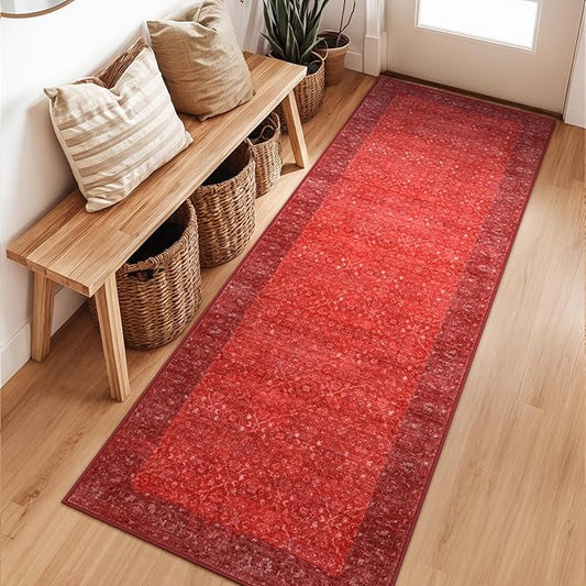 Hedlive Vintage Red Kitchen Runner Rug, 2x6 Runners for Hallways Non Slip, Washable Runner Rug for Bedroom Entryway, Ultra-Thin Carpet Runners for Laundry Room Bedroom Holiday Decor (2'x6', Red)