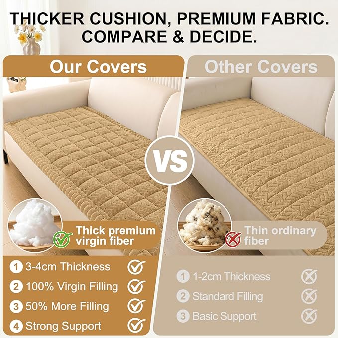 Smiry Non Slip Couch Covers for Dogs, Fuzzy Pet Couch Covers for 2-3 Cushion Sofa Pet Friendly, Soft Sofa Slipcovers Cushion Furniture Protector Washable (Camel, 27.6" x 59")
