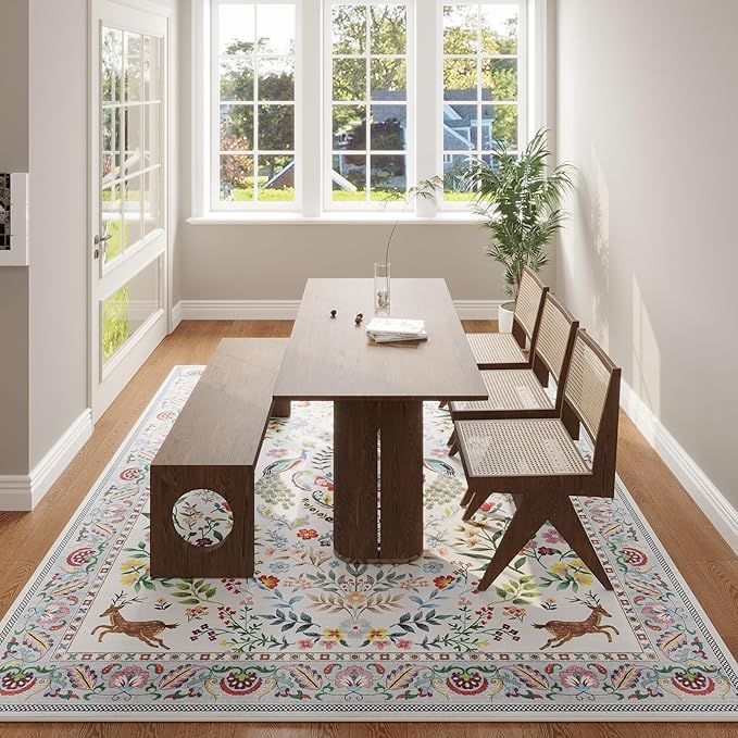 Rugcomf 8x10 Area Rugs for Living Room Washable Rug Floral Non-Slip Large Rug for Living Room, Bedroom, Farmhouse, Dining Room, Kids Playroom(Colorful)