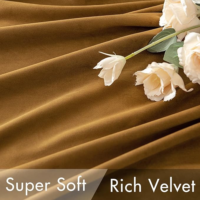 MIULEE Velvet Curtains 66 Inch Wide - Extra Wide Luxury Room Darkening Curtains for Sliding Door Bedroom Living Room Thermal Insulated Soft Window Drapes Back Tab, Gold, W 66 x L 96 inch 2 Panels