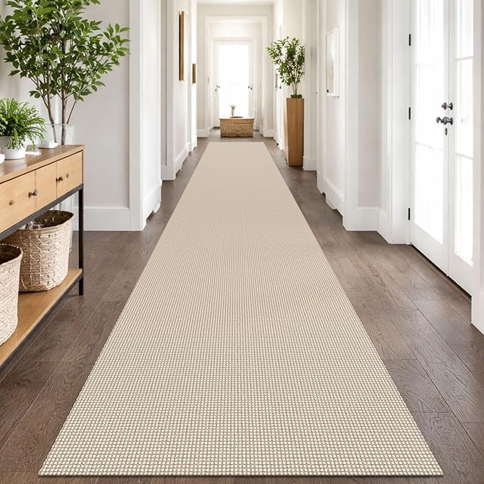 IOHOUZE Washable Exrea Long Hallway Runner Rug 3x18 Non Slip Rubber Backed Kitchen Runner Entryway Runner Indoor, Woven Rugs Floor Carpet for Kitchen Hall Entryway, Beige/Khaki