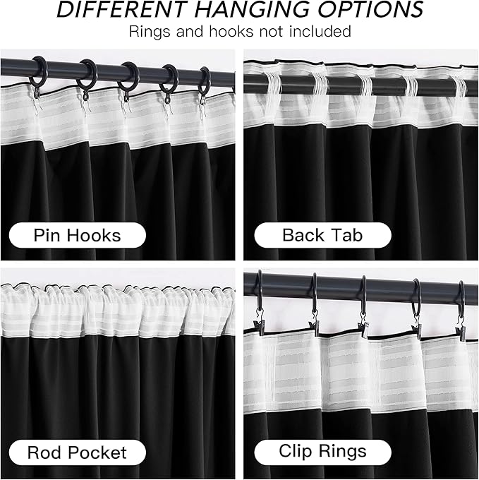 RYB HOME Black Velvet Curtains 108 inch, Blackout Window Curtains with Pleat Tape on Top for Bedroom Thermal Insulated Privacy Ceiling Drapes for Living Room, W52 x L108 inch, 2 Panels