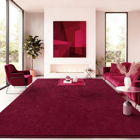 Soft Rugs for Living Room 4x6 Wine Red, Minimalist Area Rug for Bedroom Nursery Dining Table Dorm, Throw Rugs for Men Boys Girls Kids Room Indoor Floor Carpets