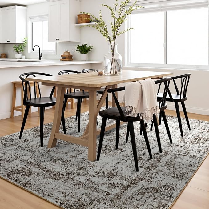 HOMORE Machine Washable Rug 6x9 Brown Rug for Living Room, Modern Neutral Rugs for Bedroom Non Slip Carpet for Kids Nursery Room,Area Rugs for Dining Room Kitchen Dorm