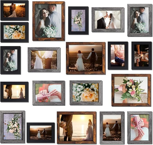 Namalu 20 Pcs Gallery Wall Frames Set Rustic Picture Frames Collage Assorted Photo Wall Decor Pack for Hanging or Tabletop Display Multi Sizes with 8 x 10, 5 x 7, 4 x 6 (Classic Color)