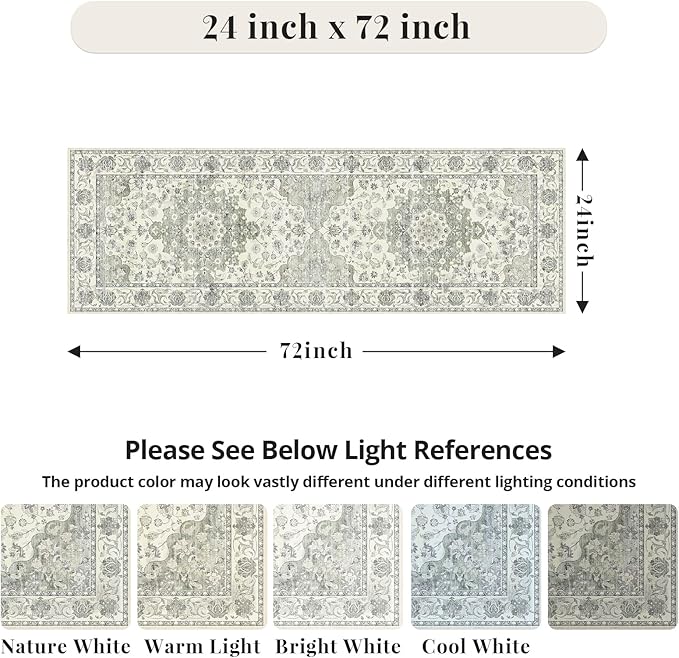 Washable Hallway Runner Rug - 2x6 Kitchen Rug Distressed Low Pile Mats Non Slip Soft Rugs for Dining Room with Rubber Backing Bedroom Runner with Vintage Design (Green 2x6)