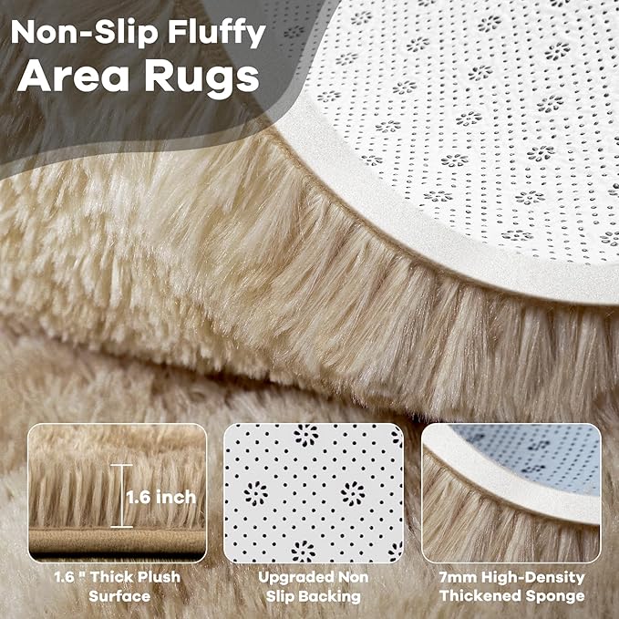 Noahas Large Fluffy 8x10 Area Rugs for Living Room Bedroom,Tie-Dyed Beige Thick Shag Throw Rug,Big Soft Shaggy Bedside Non-Slip Plush Dorm Nursery Kids Carpet