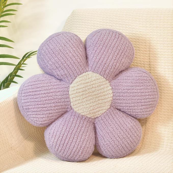 Lavender Daisy Decorative Throw Pillows Flower Shaped Pillow 16" Cute Soft Floor Cushion for Couch Bed Chair Girls Room Bedroom Decor Aesthetic (1, Lavender, 16 Inch)