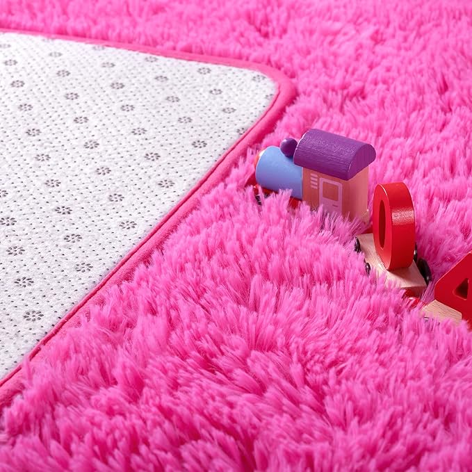 Noahas Fluffy Hot Pink Rugs for Bedroom Girls,Door Mat Indoor Entrance,2x3 Shaggy Small Non-Slip Entryway Entry Area Rugs,Soft Plush Bedside Throw Kids Carpet Home Decor