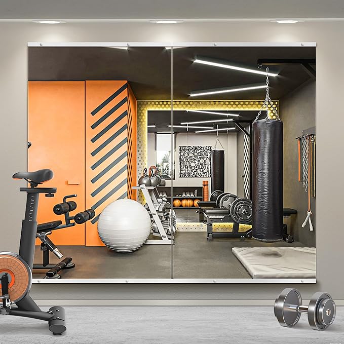 TRAHOME Home Gym Mirror for Wall, 48"x28"x2PCS Full Length Gym Mirror Frameless Wall-Mounted for Garage, Home Gym, Living Room, Bedroom(Silver)