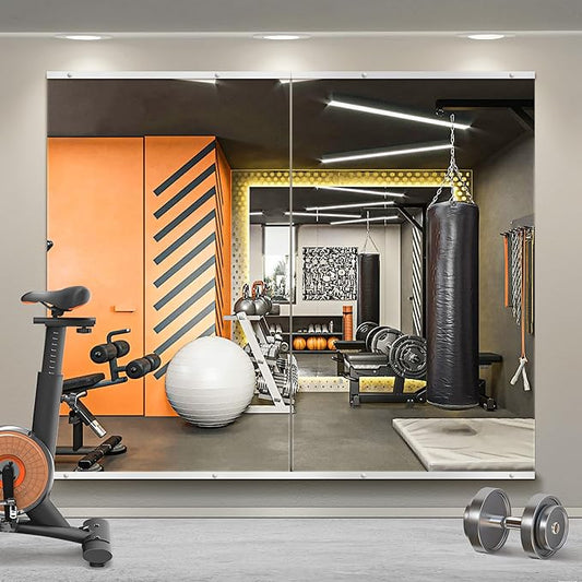 TRAHOME Home Gym Mirror for Wall, 48"x28"x2PCS Full Length Gym Mirror Frameless Wall-Mounted for Garage, Home Gym, Living Room, Bedroom(Silver)
