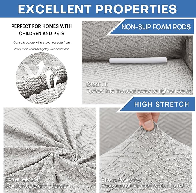 XINEAGE New Extra Large Couch Cover for 3 Cushion Couch (91"-110") 1 Piece Stretch Oversized Sofa Slipcovers Jacquard 4 Seater Furniture Protector Elastic Bottom for Kids,Pet (XL Sofa, Silver Grey)