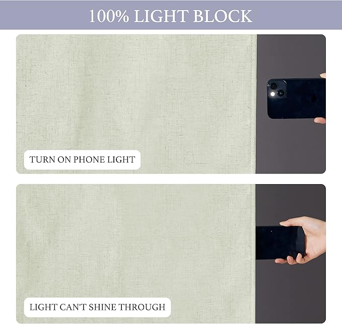 RYB HOME 100% Blackout Patio Door Large Glass Window Curtains, Linen Textured Blend Insulating Privacy Tie Up Shades Living Room French Door Blinds, W 26 x L 80 inches, Light Sage, 1 Pc