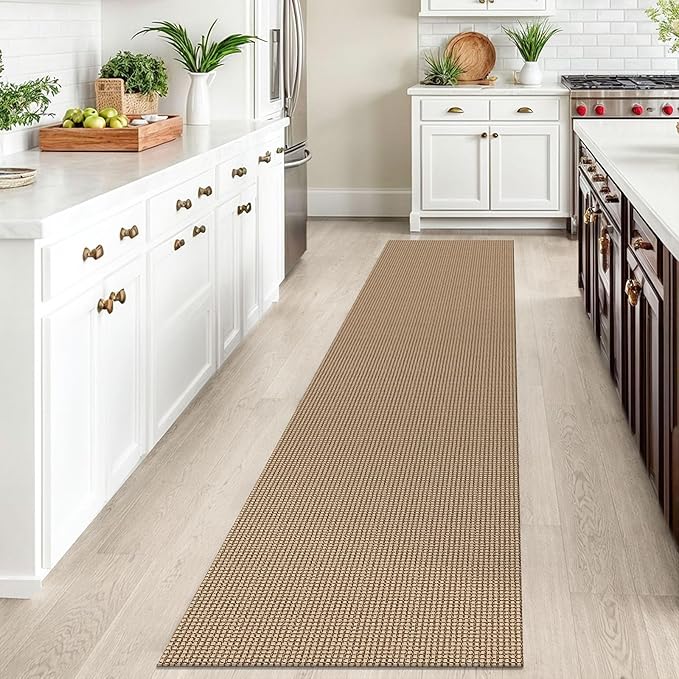 IOHOUZE Washable Runner Rug 2x10 Non Slip Rubber Backed Long Hallway Runner Entryway Runner Indoor, Kitchen Rugs Woven Cotton Floor Carpet for Hall Entrance, Orange/Tan/Brown