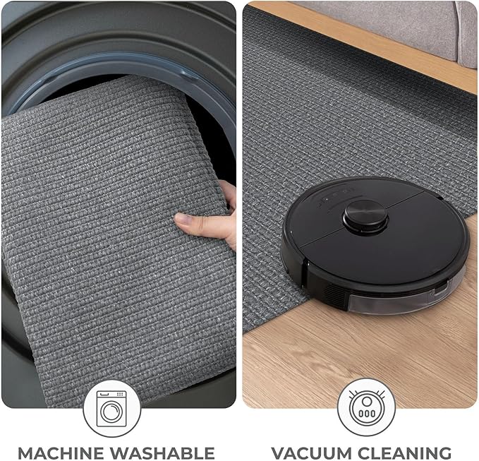 KOZYFLY Washable Runner Rug 3x16 ft Hallway Kitchen Runner Rugs with Rubber Backing Bobo Non Slip Entryway Runner Indoor, Long Carpet Runners for Hall Kitchen Entryway, Grey