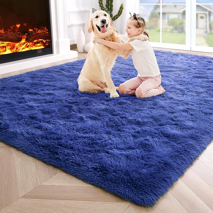 Noahas Fluffy Navy Blue 4x6 Area Rugs for Bedroom Living Room,Thick Shag Throw Floor Carpet,Soft Shaggy Bedside Non-Slip Plush Dorm Nursery Kids Rug
