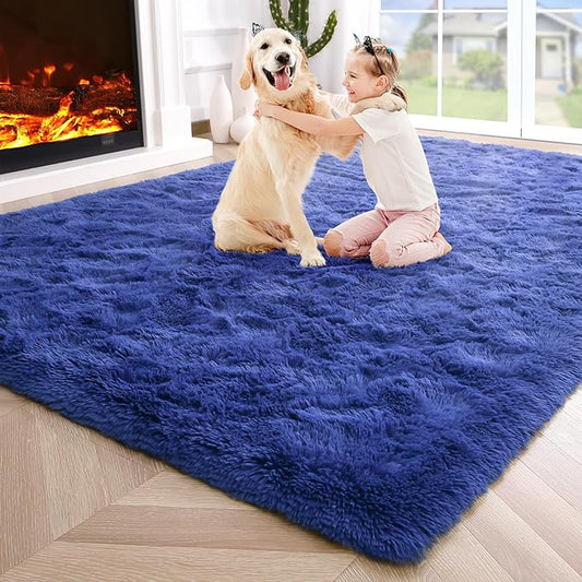 Noahas Fluffy Navy Blue 4x6 Area Rugs for Bedroom Living Room,Thick Shag Throw Floor Carpet,Soft Shaggy Bedside Non-Slip Plush Dorm Nursery Kids Rug