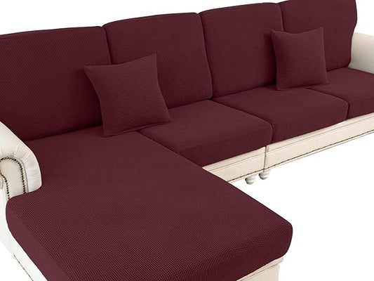 LA MEACK Couch Cushion Covers Seat Cushion Cover Stretch Couch Cover Separate Sectional Sofa Slipcovers Furniture Protector(3 Pieces for Seat or Sofa Backrest, Burgundy)