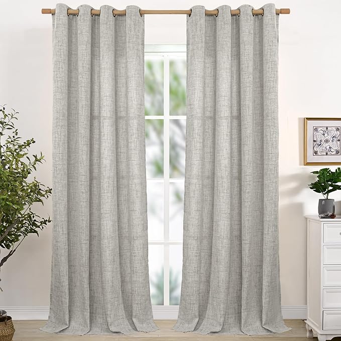 YoungsTex Extra Long Curtains 95 Inch for Living Room, Dark Grey Linen Drapes Privacy Light Filtering with Bronze Grommet for Bedroom Dining Floor Length, 2 Panels, 52 X 95 Inch