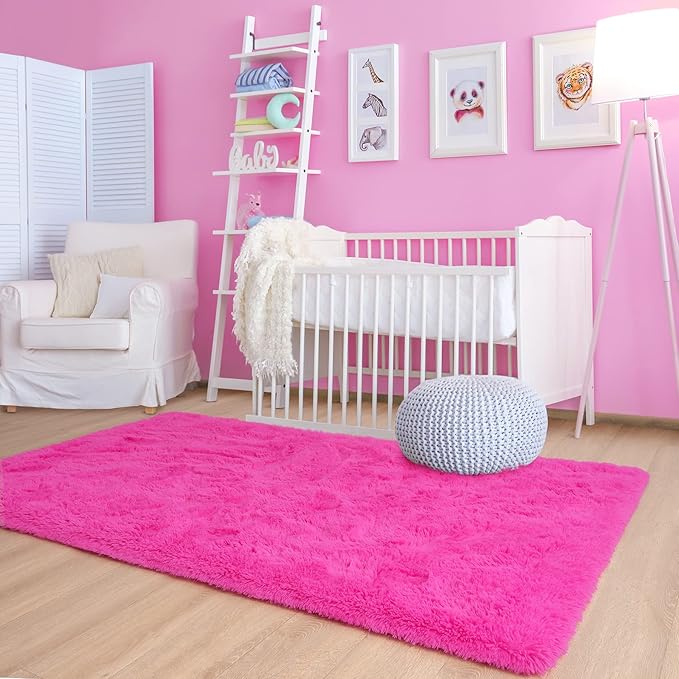 Noahas Fluffy Hot Pink Rugs for Bedroom Girls,Door Mat Indoor Entrance,2x3 Shaggy Small Non-Slip Entryway Entry Area Rugs,Soft Plush Bedside Throw Kids Carpet Home Decor