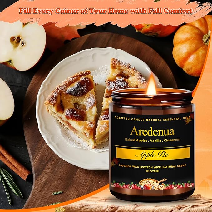 Apple Pie Candles – Apple Candles for Christmas, Holiday Winter Scented Candle with Warm Cinnamon & Baked Apple Aroma for Christmas Home Décor, Cozy Seasonal Candle Gift for Women & Men