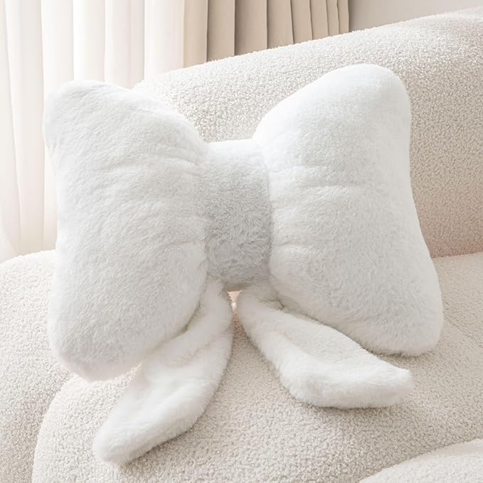 Bow Pillow Throw Pillows Butterfly Shaped Decorative Cute Pillows for Bed Sofa Cute Home Decor,White 14.5 * 12inch