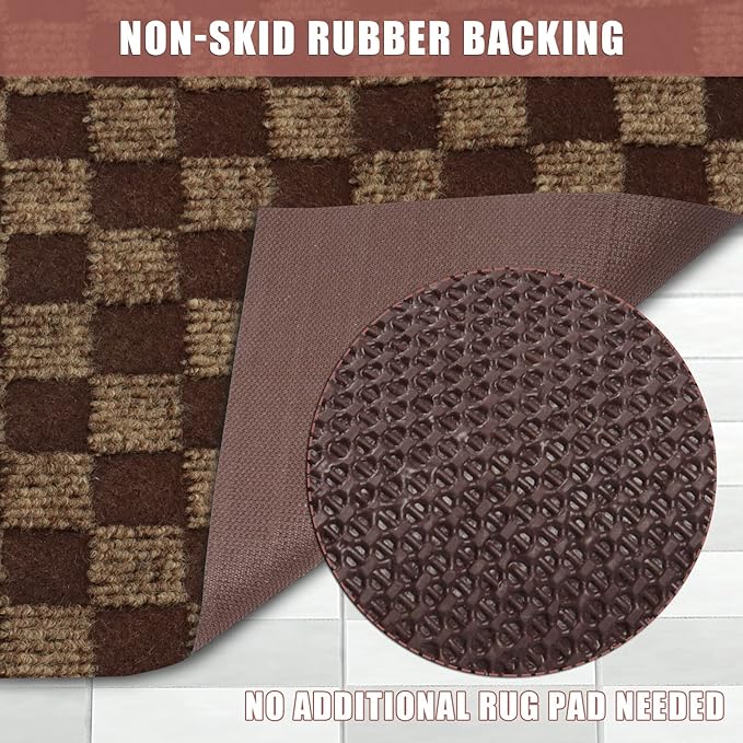 Runner Rug 2 ft x 80 ft Carpet Runners, Indoor/Outdoor Hallway Kitchen Entryway Bedroom Area Rugs with Non-Slip Rubber Backing, Garage mat, Checkered Brown, Custom