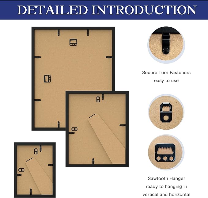 An&He 7 Pack Picture Frames Collage Wall Decor, Gallery Wall Frame Set for Wall or Tabletop Display, Multi Sizes with One 11x14, Two 8x10, and Four 5x7 Photo Frames, Black