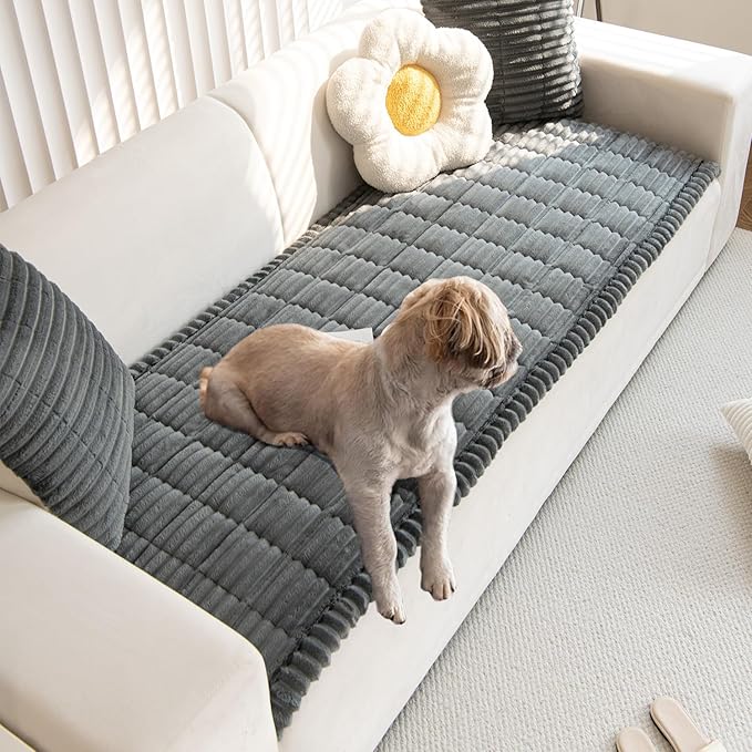 Gumfolk Pet Couch Covers for Sofa Slipcovers Couch Protector for Dogs Washable Cushion Cover, Sofa Pad Blanket Furniture, Dark Grey, 27in*71in