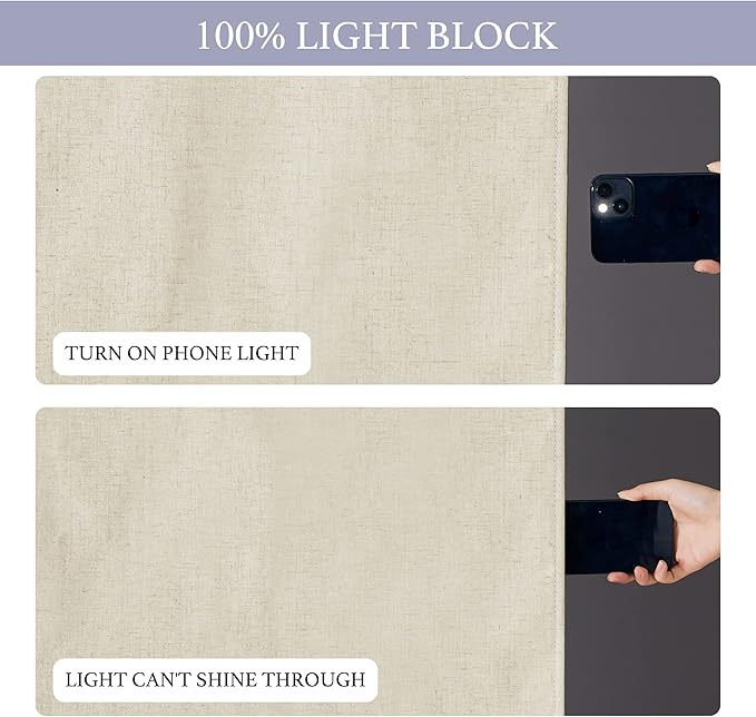 RYB HOME 100% Blackout Tricia Door Curtains, Linen Textured Blend Thermal Insulating Privacy French Door Window Tie Up Shades Living Room Curtains for Kitchen, W 30 x L 80 inches, Beige, 1 Panel