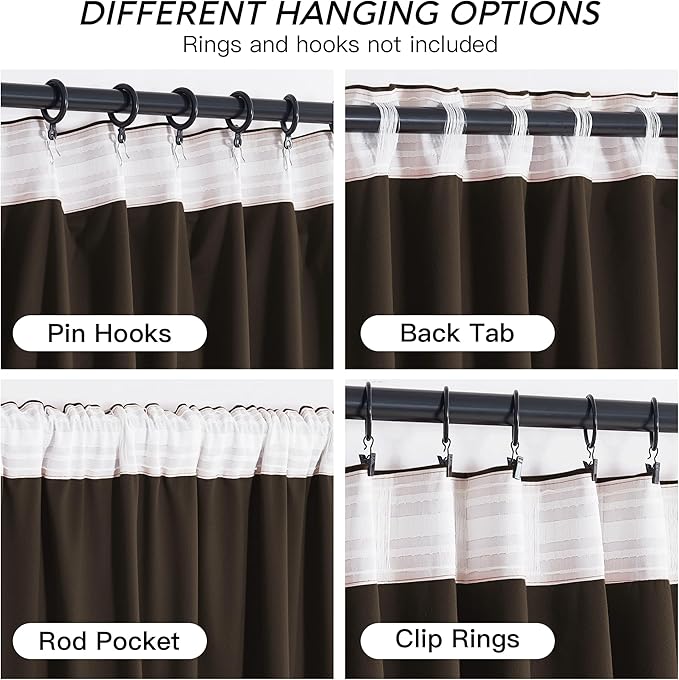 RYB HOME Brown Velvet Curtains 84 inches with Hook Belt, Soft Fabric Room Darkening Thermal Insulated Luxurious Home Decor Curtains for Living Room Bedroom, W 42" x L 84", 2 Panels Set