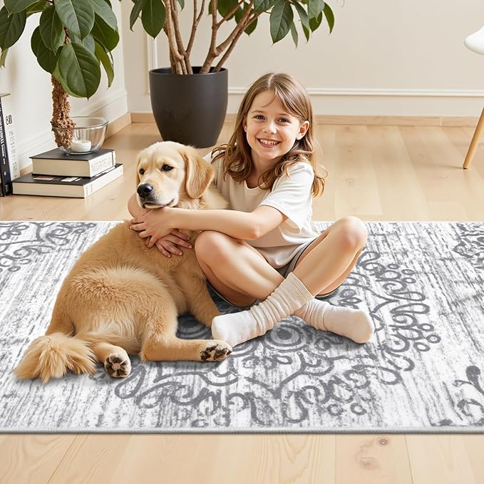 HEBE Hallway Runner Rug 3'x8' Washable Vintage Distressed Area Rugs Non Slip Laundry Rug Runner Boho Floor Carpet Runners for Hallways Entryway Laundry Room Kitchen Bathroom