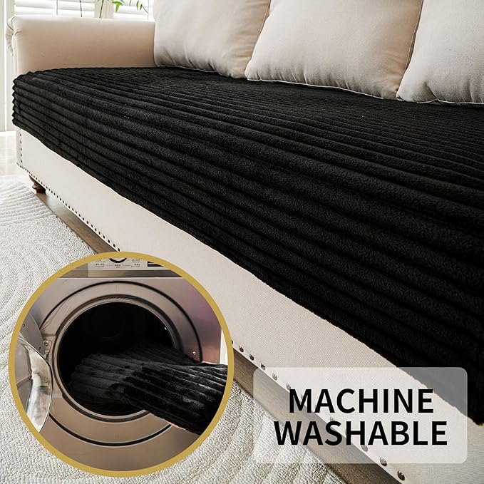 HAOMAIJIA Waterproof Couch Cover for Dogs Washable,Faux Fur Pet Couch Covers for Sofa,Soft Dog Bed Cover Non-Slip Couch Covers for 3 Cushion Couch Sofa Pet Friendly (Black, 35" x 47" 1 Pack)