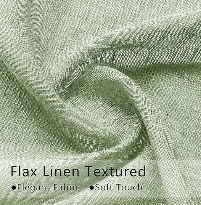 XTMYI Sage Green Linen Textured Light Filtering Privacy Semi Sheer Window Curtain Panels for Kitchen Accessories Boho Decor Rod Pocket Short Small Curtains for Bedroom Bathroom,36 Inches Long
