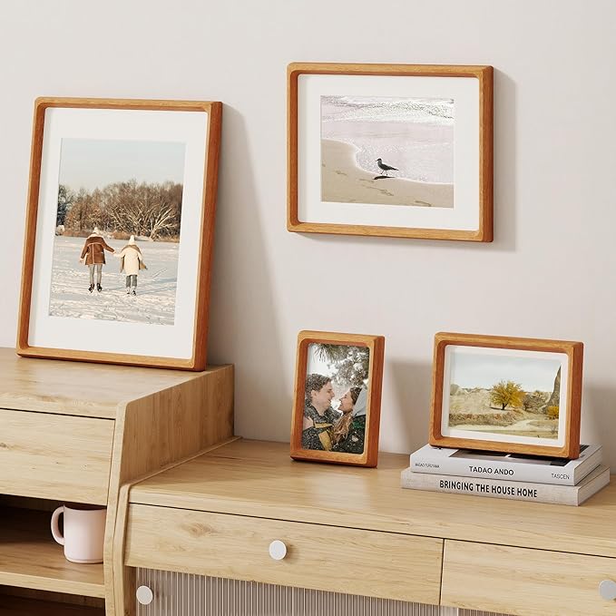 11x14 Picture Frame, USA-Sourced Teak Wood Photo Frame with HD Tempered Glass, Handcrafted Rounded Corner 11 x 14 Wooden Frames Matted to 8x10 Photos, Horizontal or Vertical Wall Display, 2 Pack
