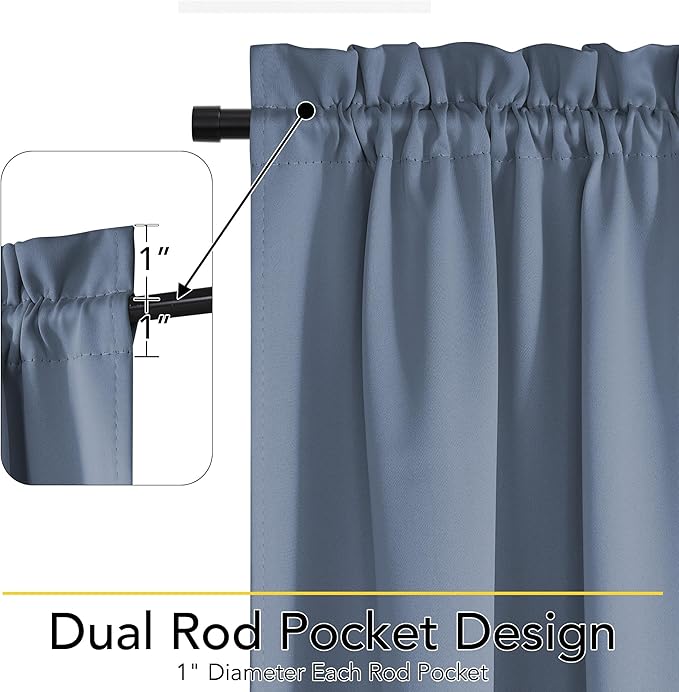 NICETOWN 100% Blackout French Door Curtains, Privacy Door Curtains for Window, 25 X 72 Inch Long Room Darkening Blinds, Thermal Insulated Window Shades for Bedroom, 1 Panel, Stone Blue